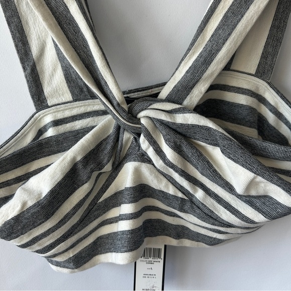 BCBGMaxAzria Women's Off White Grey Cropped Linen Top Size Large - Picture 2 of 9